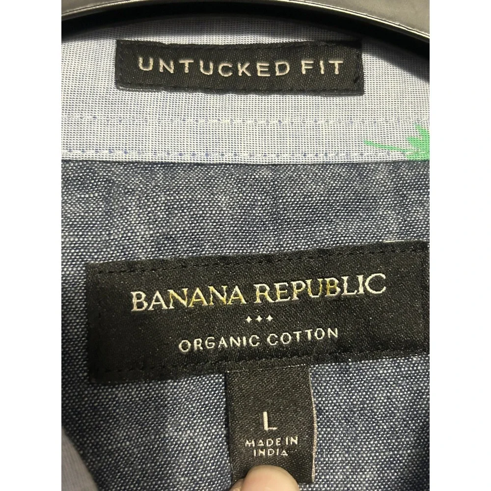 Banana Republic Blue AOP Palm trees Slim Untuck LongSleeve shirt Geometric LARGE